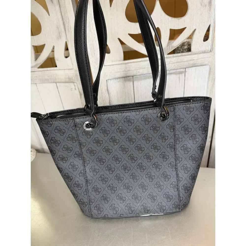 GUESS Noelle Small Gray Black Tote Bag Y2K Handbag Bag Coated Canvas